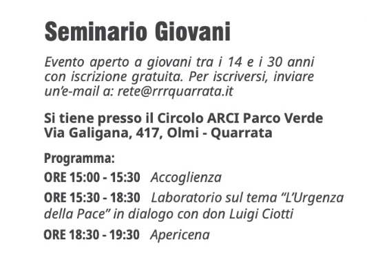 seminario giovani l'urgenza della pace